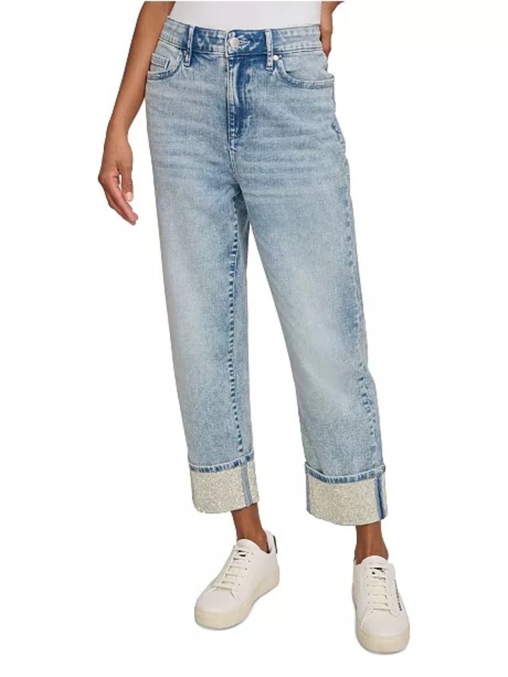 NWT KARL LAGERFELD Crystal Rhinestone Cuff Jeans Sz 6